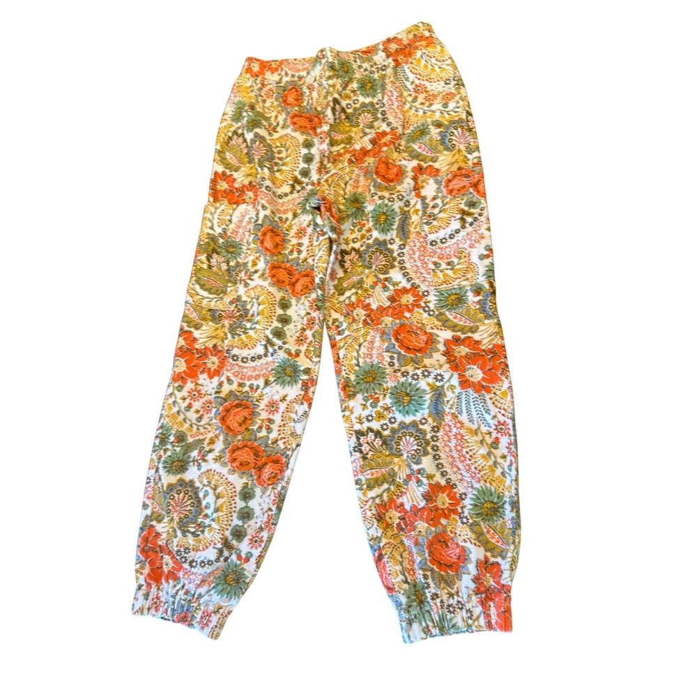Urban Outfitters‎ Womens Orange Gold Floral Corduroy Joggers M-M